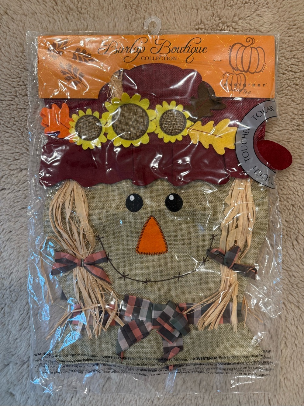 NWT Evergreen Burlap Boutique Scarecrow Fall Garden Flag Sunflower Autumn